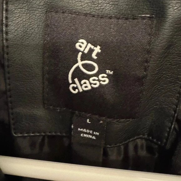 Girls Art Class Outerwear Faux Leather Jacket w/Bracelet - Black/Pink size L - Picture 4 of 6